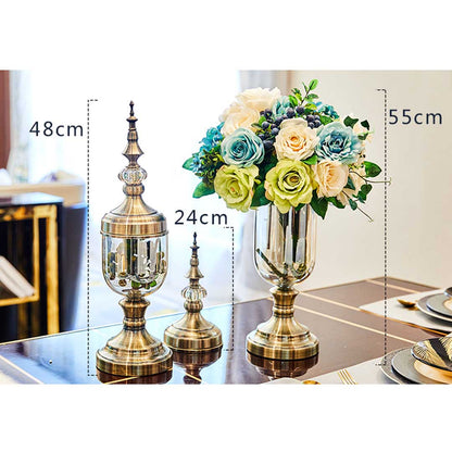 SOGA 2X Clear Glass Flower Vase with Lid and Pink Flower Filler Vase Black Set