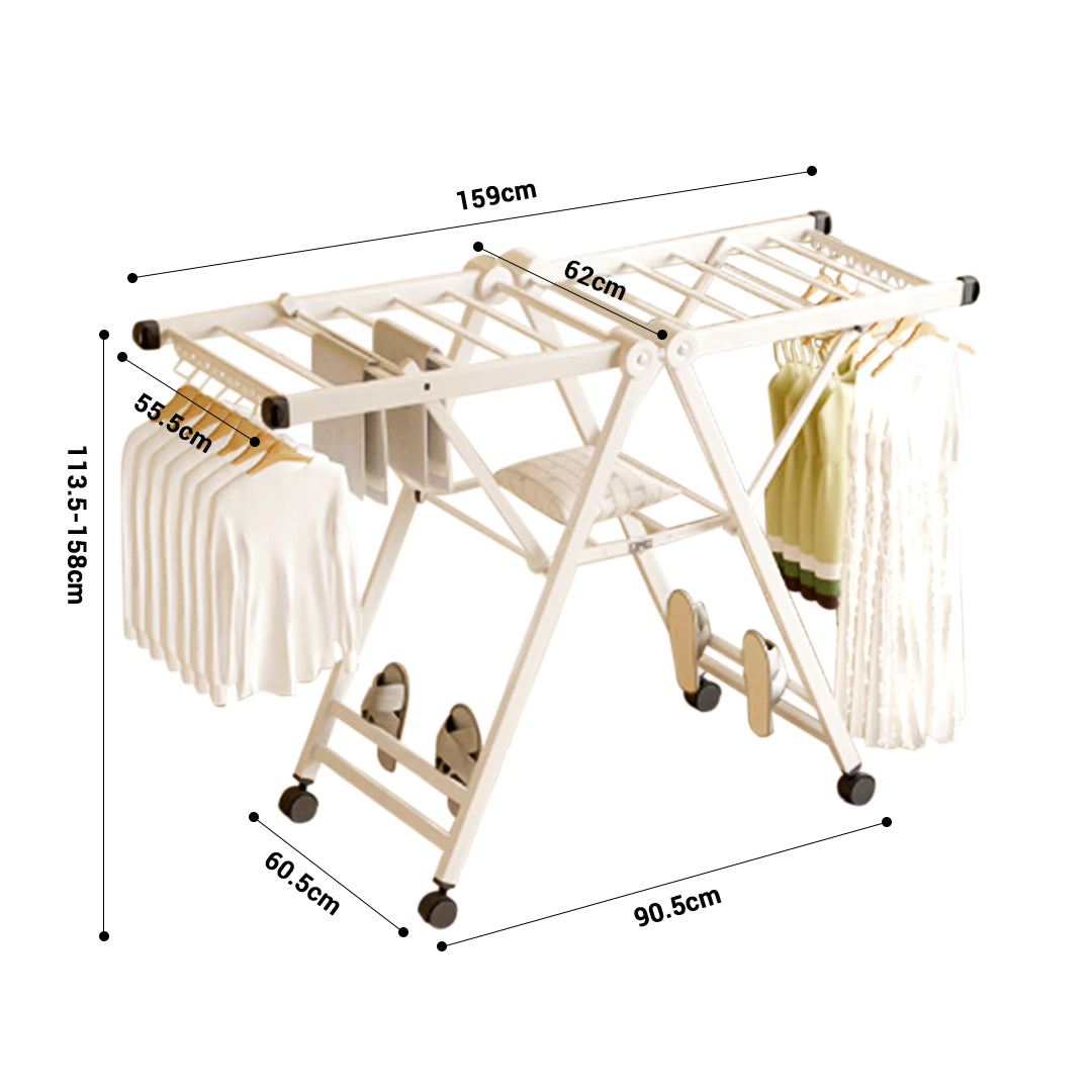 SOGA 140cm Portable Wing Shape Clothes Drying Rack Foldable Space-Saving Laundry Holder