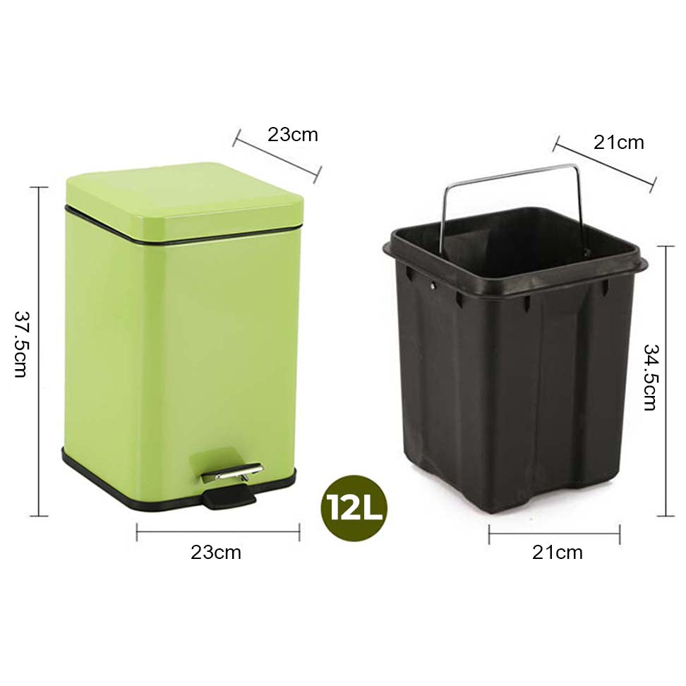 SOGA 4X Foot Pedal Stainless Steel Rubbish Recycling Garbage Waste Trash Bin Square 12L Green