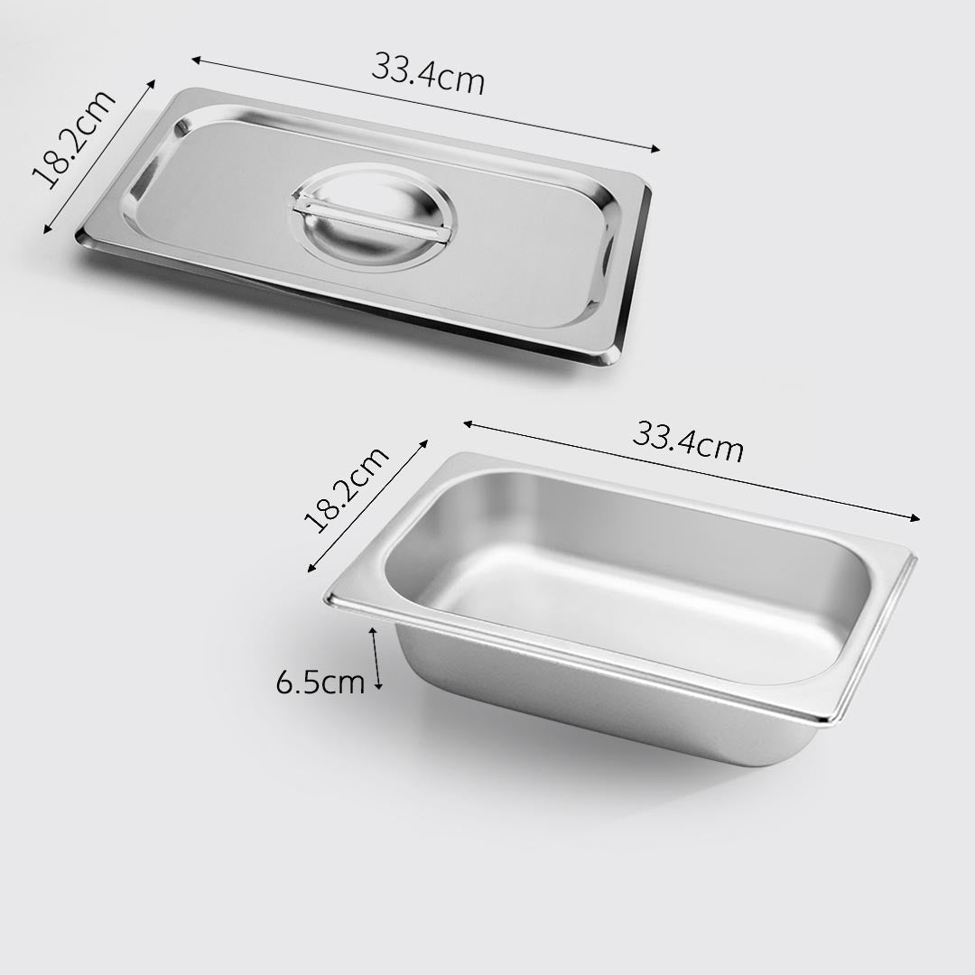 SOGA 6X Gastronorm GN Pan Full Size 1/3 GN Pan 6.5 cm Deep Stainless Steel Tray With Lid