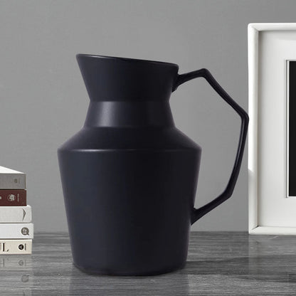 SOGA 23.5x19.5cm Ornament Black Modern Vase Pitcher with Angular Handle Sleek Minimalist for Home Decor