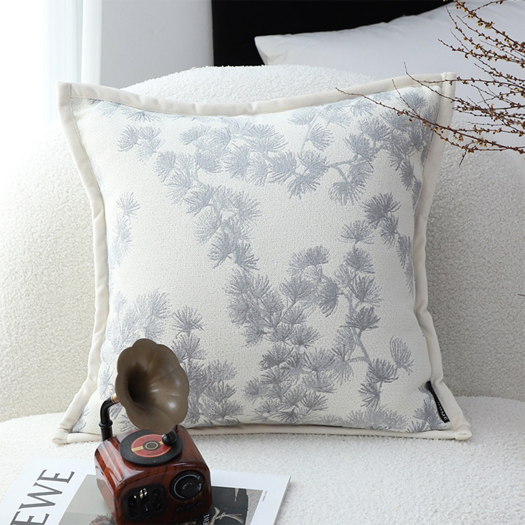 SOGA 2X 45cm Throw Pillow Cream White Wide Border with Branch and Pine Needle Design Pattern Home Decor