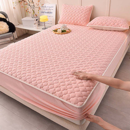 SOGA 2X Pink 183cm Wide Mattress Cover Thick Quilted Fleece Stretchable Clover Design Bed Spread Sheet Protector with Pillow Covers