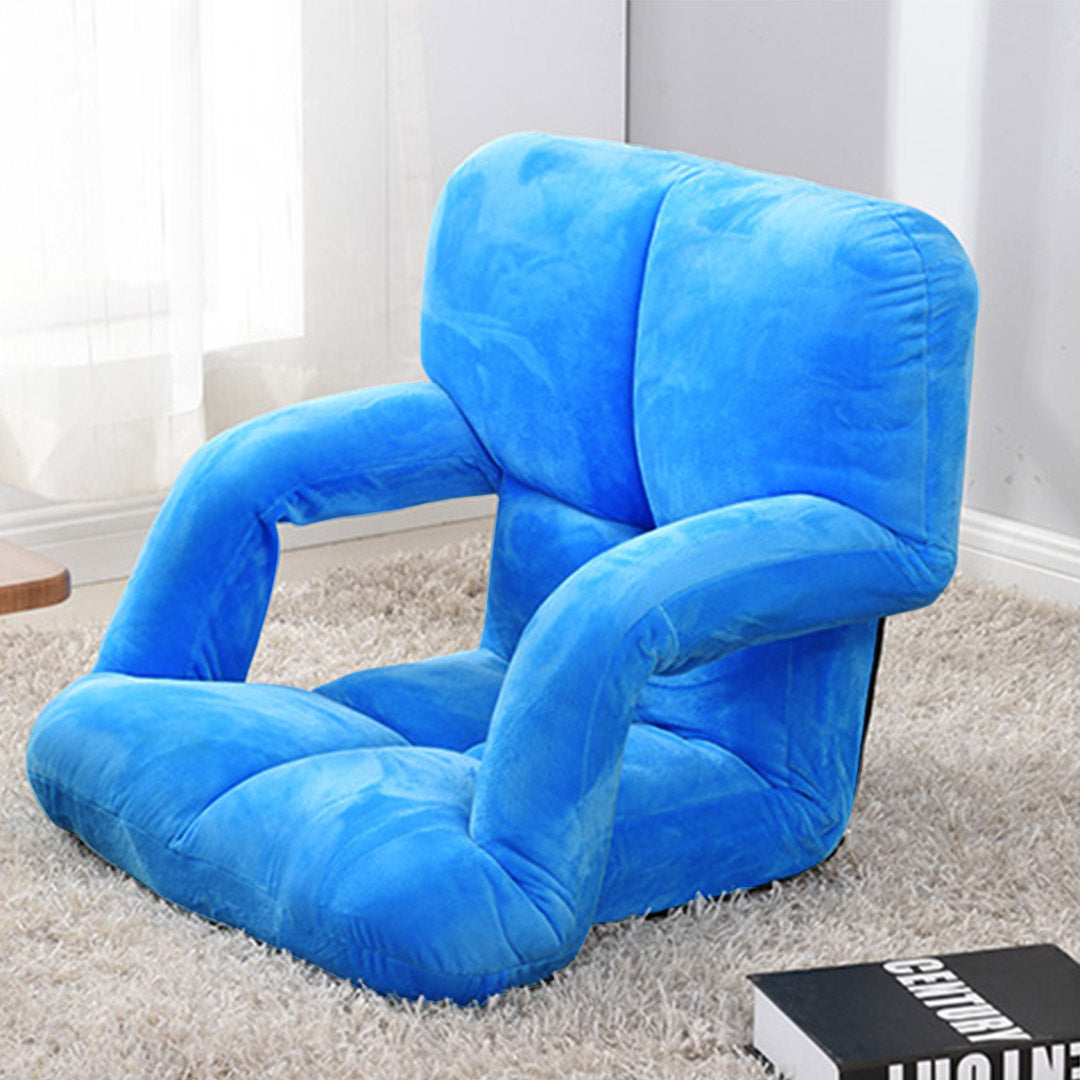 SOGA 4X Foldable Lounge Cushion Adjustable Floor Lazy Recliner Chair with Armrest Blue
