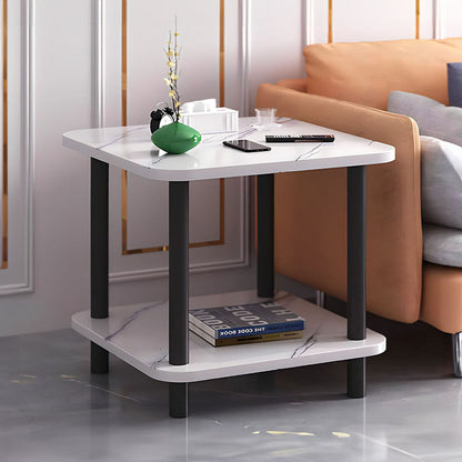 SOGA 60cm White Ceramic Side Table Stone Pattern Modern Design with Metal Legs