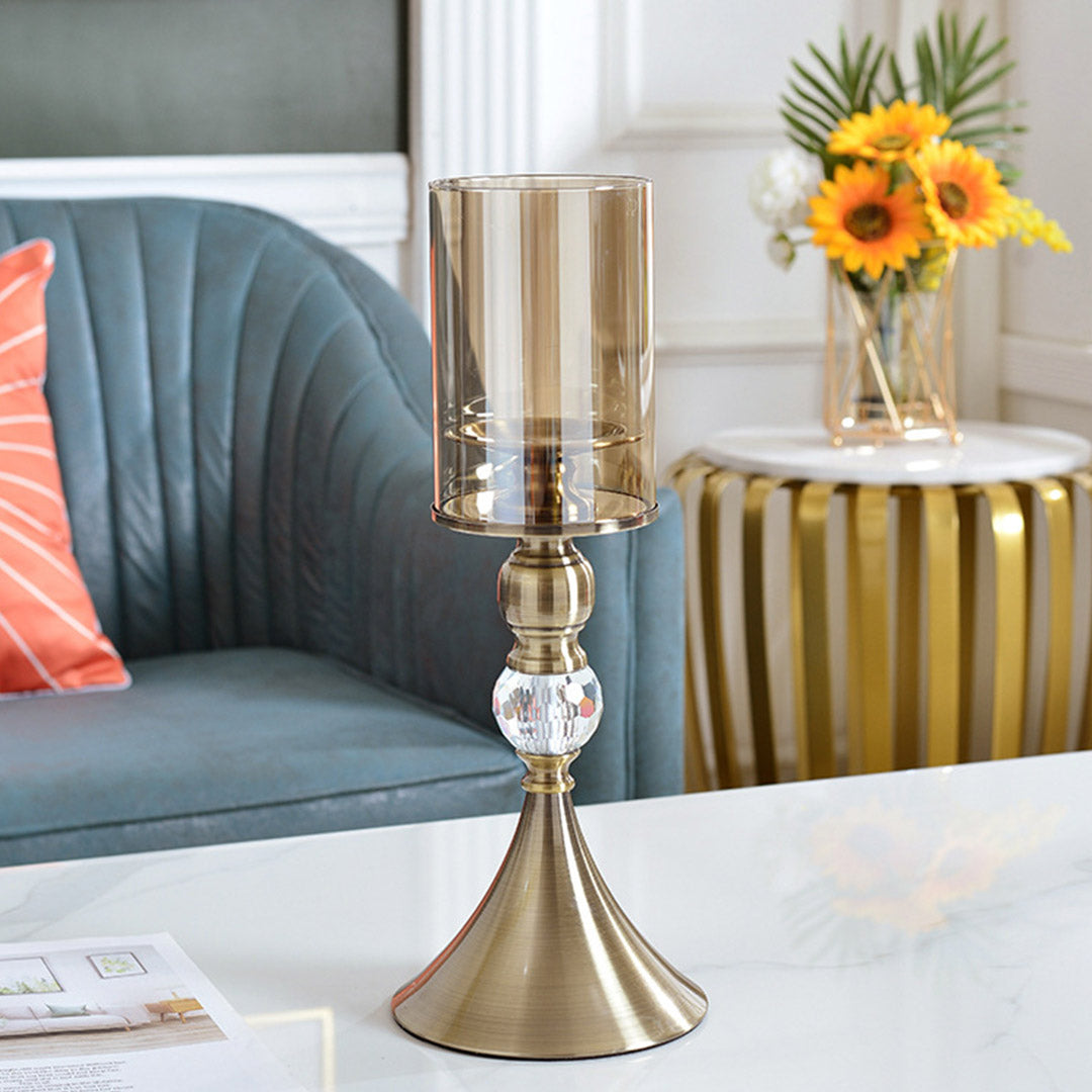 SOGA 38cm Glass Candle Holder Candle Stand Glass/Metal