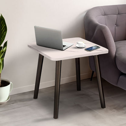 SOGA 2X 40cm White Ceramic Table Stone Pattern Compact Modern Design with Black Metal Legs