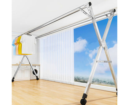 SOGA 1.6m Portable Standing Clothes Drying Rack Foldable Space-Saving Laundry Holder with Wheels