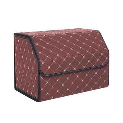 SOGA 2X Leather Car Boot Collapsible Foldable Trunk Cargo Organizer Portable Storage Box Coffee/Gold Stitch Medium