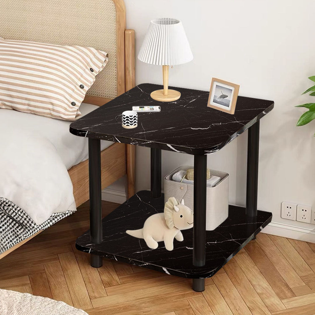 SOGA 60cm Black Ceramic Table Stone Pattern Modern Design with Black Metal Legs