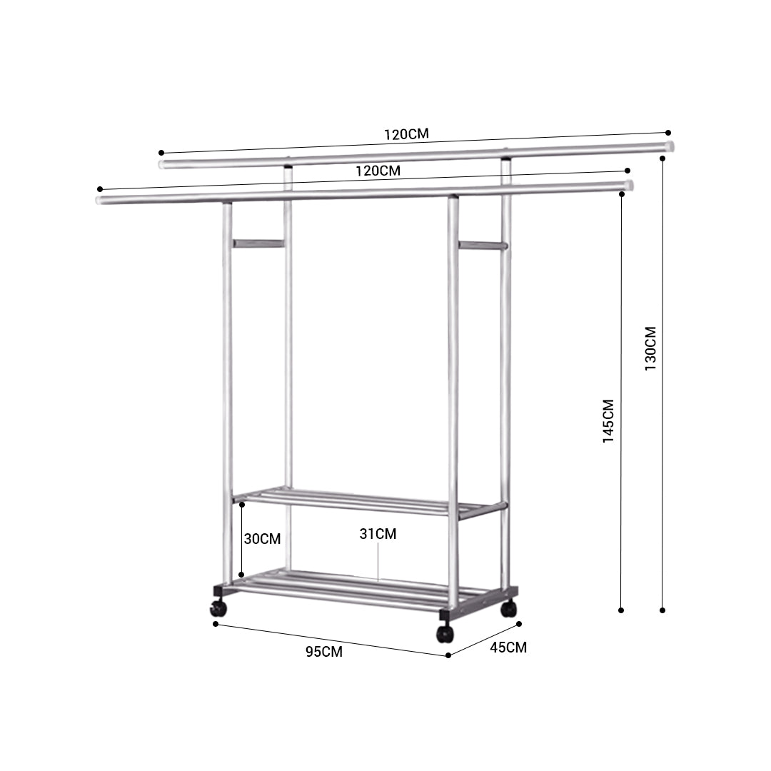SOGA 2X 200cm Stainless Steel Floor-Standing Clothes Rack - Durable and Space-Saving Laundry Organizer