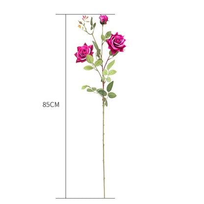 SOGA 67cm Green Glass Tall Floor Vase and 12pcs Dark Pink Artificial Fake Flower Set