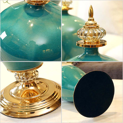 SOGA 2x 40cm Ceramic Oval Flower Vase with Gold Metal Base Dark Blue
