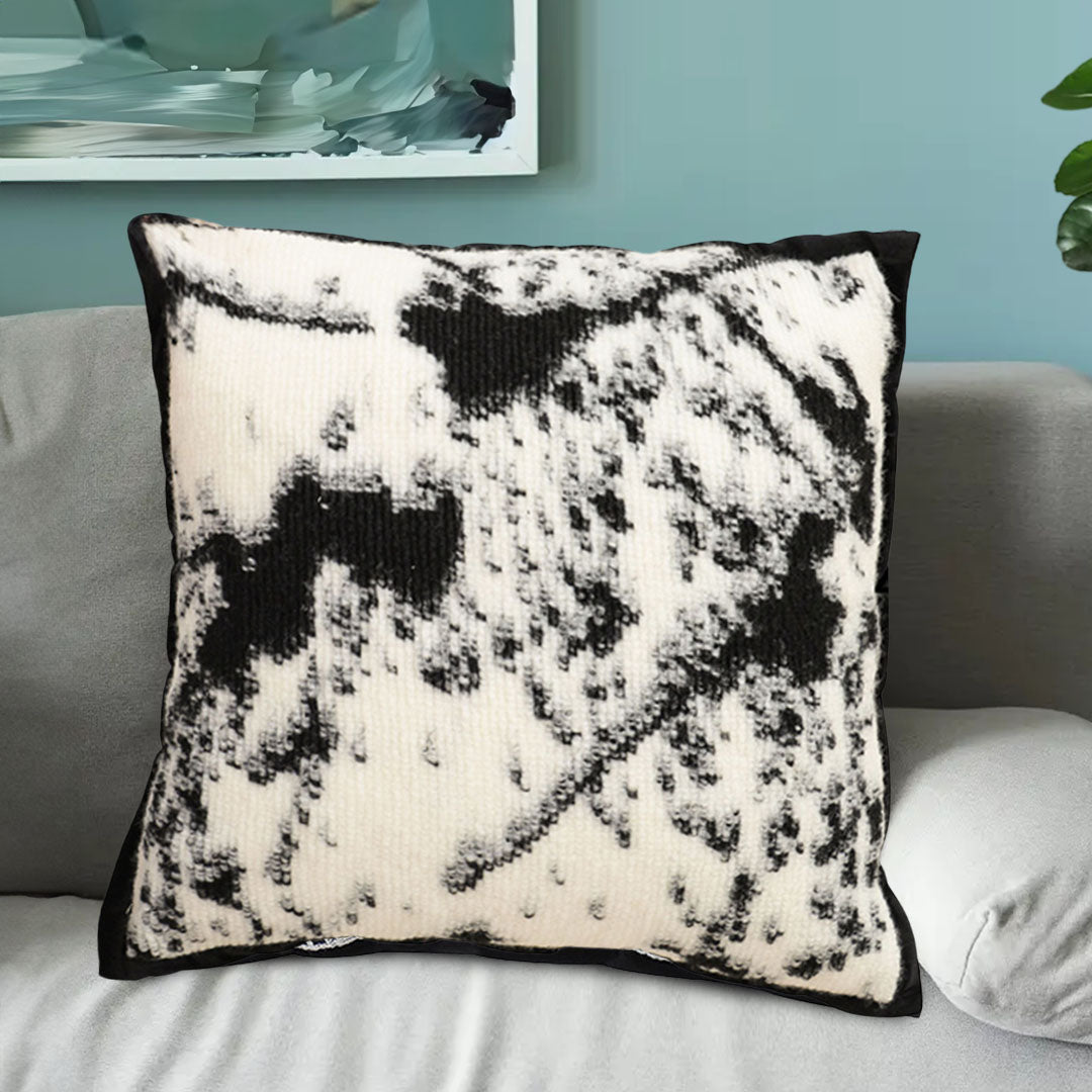 SOGA 2X45cm Light Vintage Leopard Print Black & White Ink Splatter Wide-Edge SquareThrow Pillow