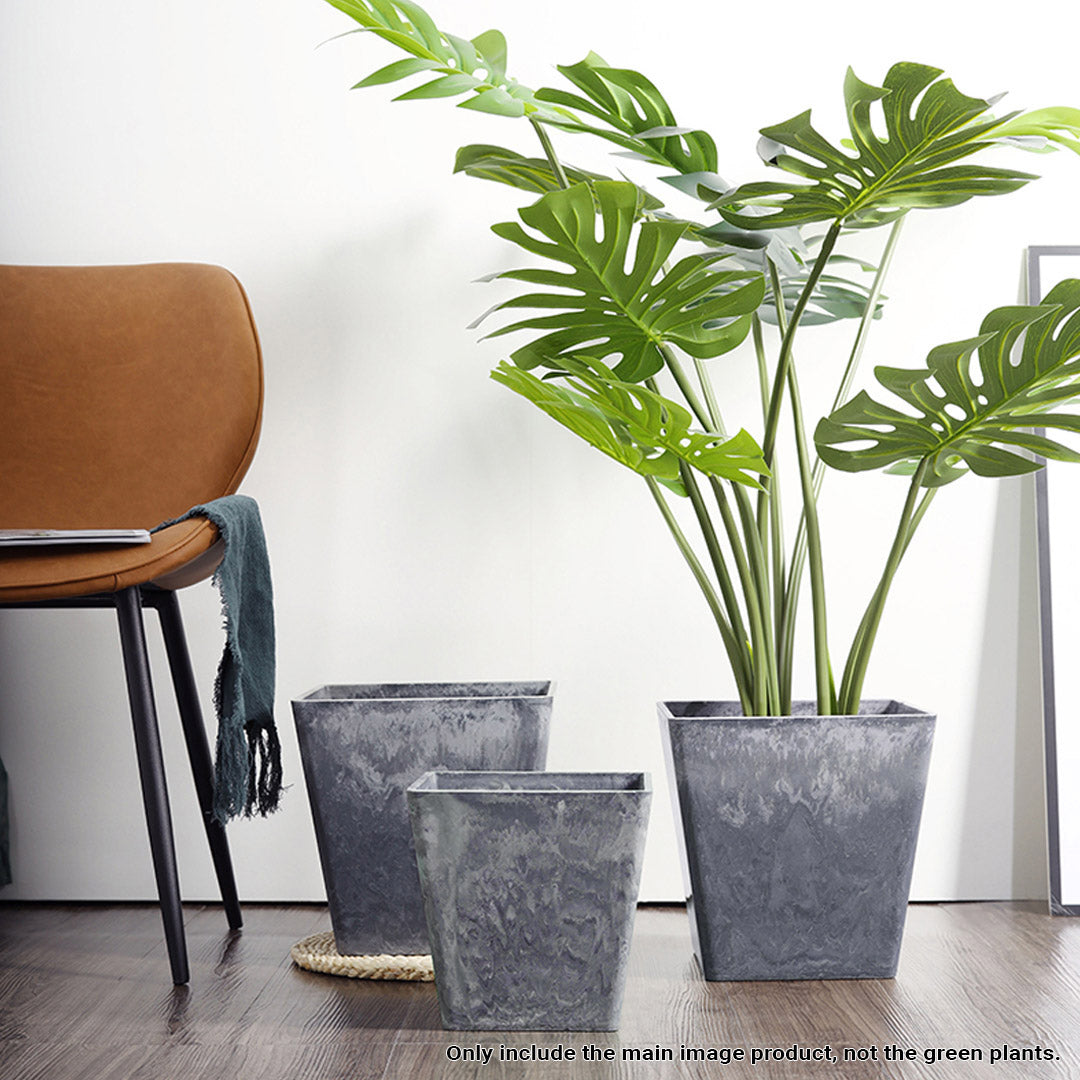 SOGA 27cm Weathered Grey Square Resin Plant Flower Pot in Cement Pattern Planter Cachepot for Indoor Home Office