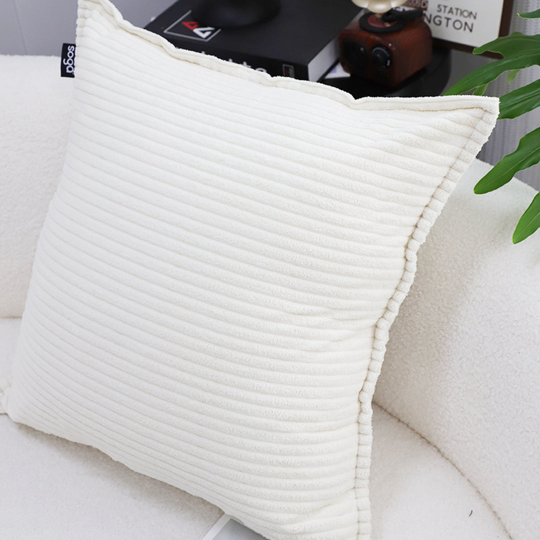 SOGA 2X 50cm Beige Throw Pillow Warm Wabi-sabi Striped Corduroy Square For Home Decor