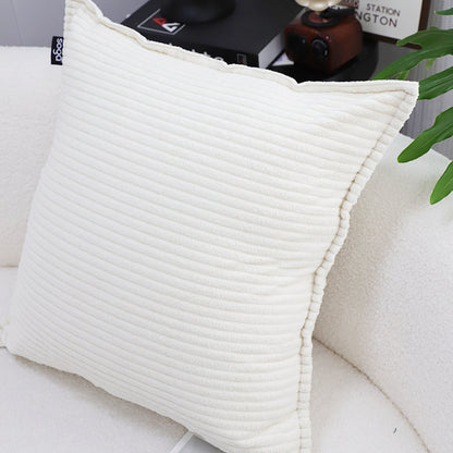 SOGA 2X 50cm Beige Throw Pillow Warm Wabi-sabi Striped Corduroy Square For Home Decor