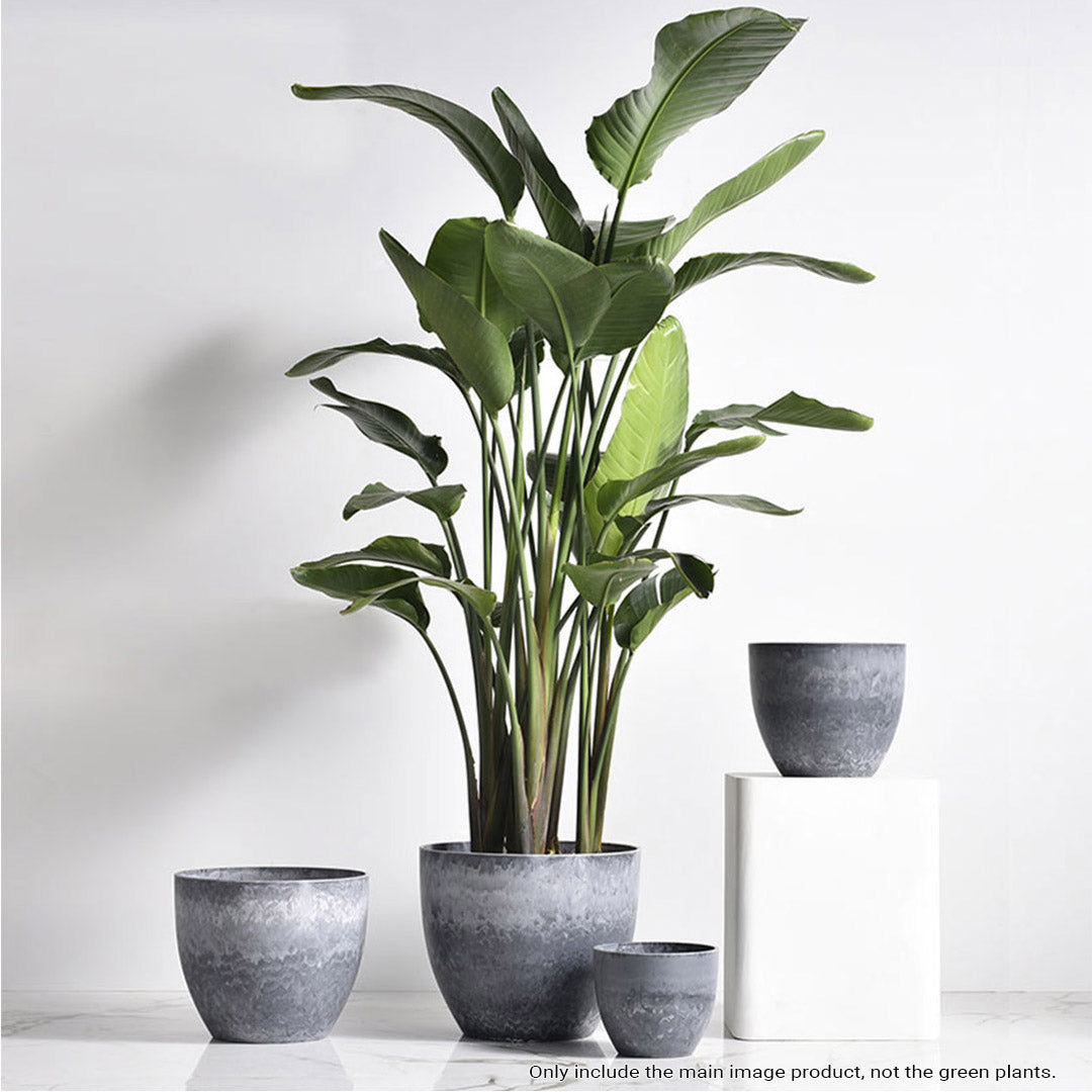 SOGA 32cm Weathered Grey Round Resin Plant Flower Pot in Cement Pattern Planter Cachepot for Indoor Home Office