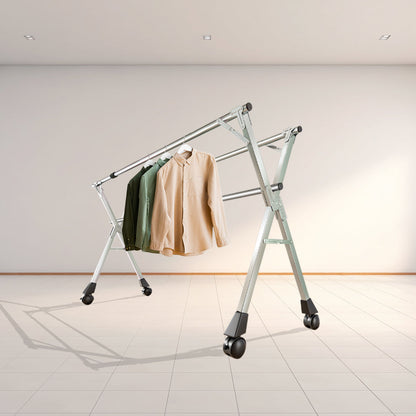 OGA 2X 160cm Portable Drying Rack Clothes Steel Laundry Rack Foldable Space-Saving Laundry Holder 3 Poles