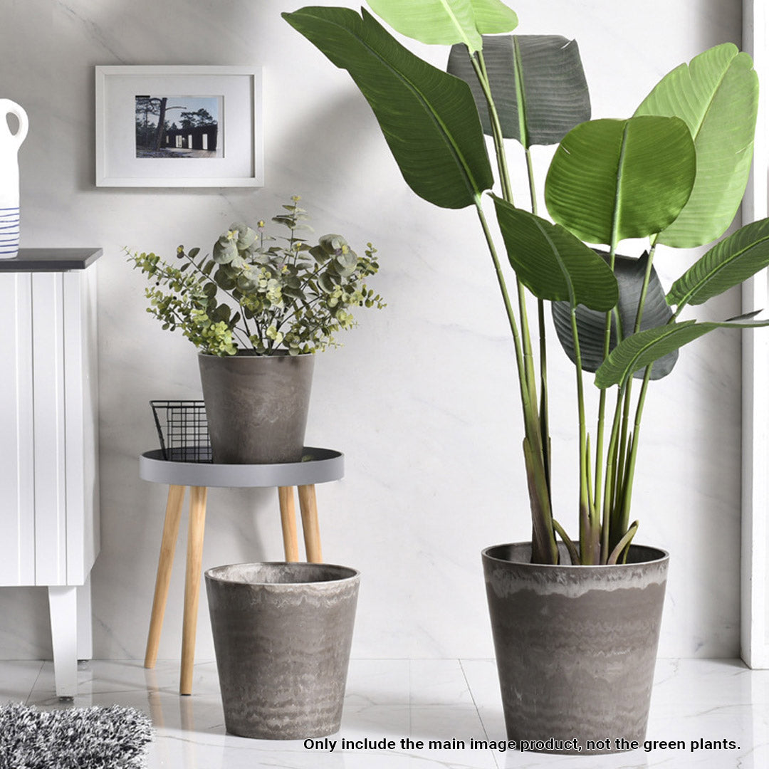 SOGA 27cm Rock Grey Round Resin Plant Flower Pot in Cement Pattern Planter Cachepot for Indoor Home Office