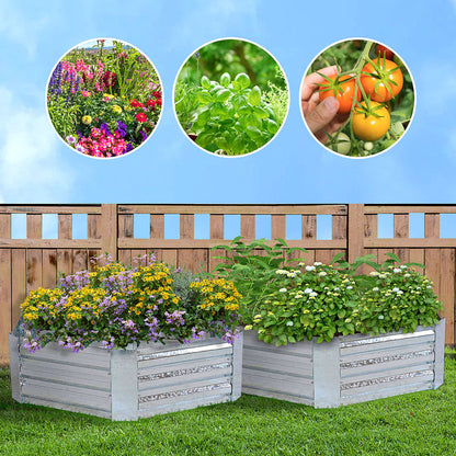 SOGA 60cm Hexagon Shape Galvanised Raised Garden Bed Vegetable Herb Flower Outdoor Planter Box