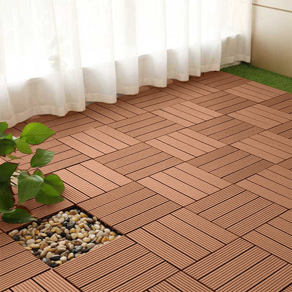 SOGA 2X 11 pcs Red Brown DIY Wooden Composite Decking Tiles Garden Outdoor Backyard Flooring Home Decor