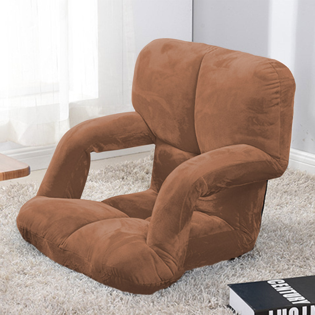 SOGA 4X Foldable Lounge Cushion Adjustable Floor Lazy Recliner Chair with Armrest Coffee
