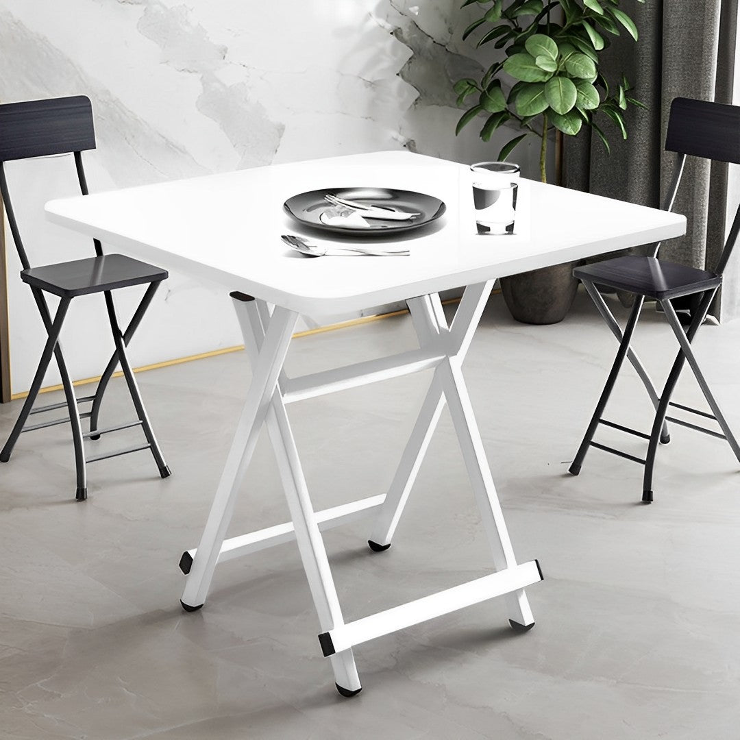SOGA White Dining Table Portable Square Surface Space Saving Folding Desk with Lacquered Legs  Home Decor