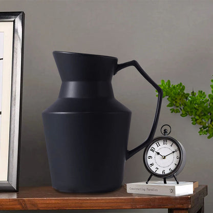 SOGA 23.5x19.5cm Ornament Black Modern Vase Pitcher with Angular Handle Sleek Minimalist for Home Decor