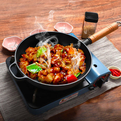 SOGA 25cm Round Cast Iron Frying Pan Skillet Steak Sizzle Platter with Helper Handle