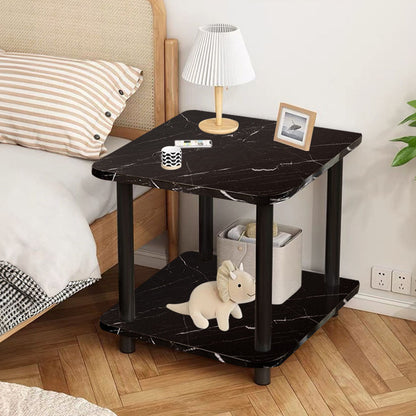 SOGA 2X 60cm Black Ceramic Table Stone Pattern Modern Design with Black Metal Legs