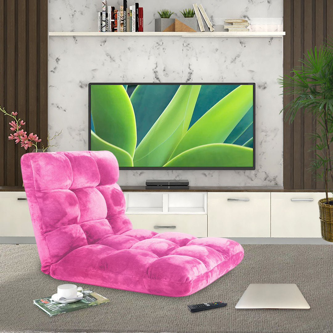 SOGA 2X Floor Recliner Folding Lounge Sofa Futon Couch Folding Chair Cushion Light Pink