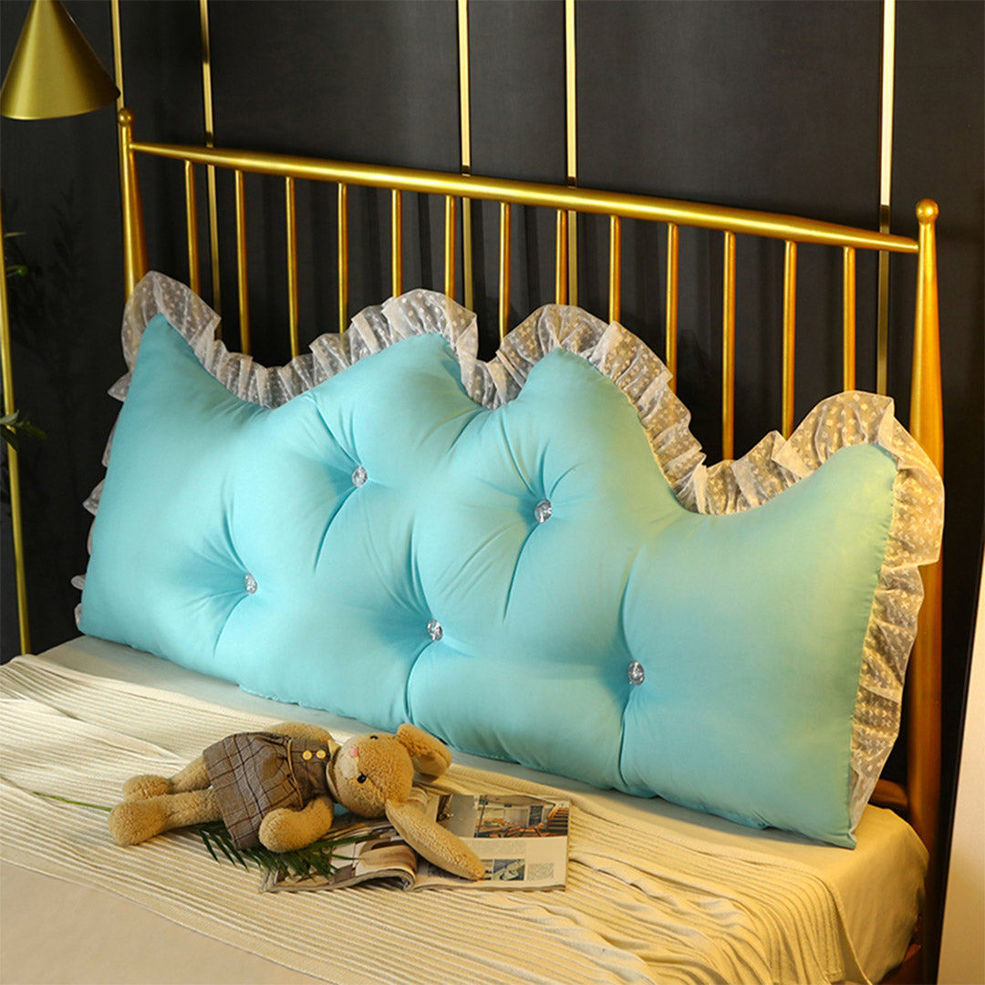 SOGA 2X 180cm Light Blue Princess Bed Pillow Headboard Backrest Bedside Tatami Sofa Cushion with Ruffle Lace Home Decor