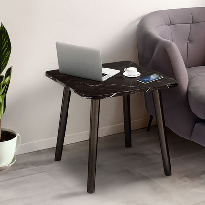 SOGA 2X 40cm Black Ceramic Table Stone Pattern Compact Modern Design with Black Metal Legs