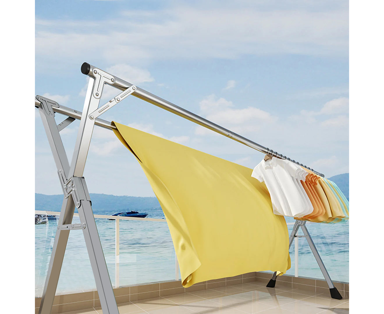 SOGA 2X 2.4m Portable Standing Clothes Drying Rack Foldable Space-Saving Laundry Holder Indoor Outdoor