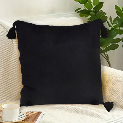SOGA 2X 45Cm Black Vintage Butterfly Pillow Tassel Velvet Square Throw Pillow