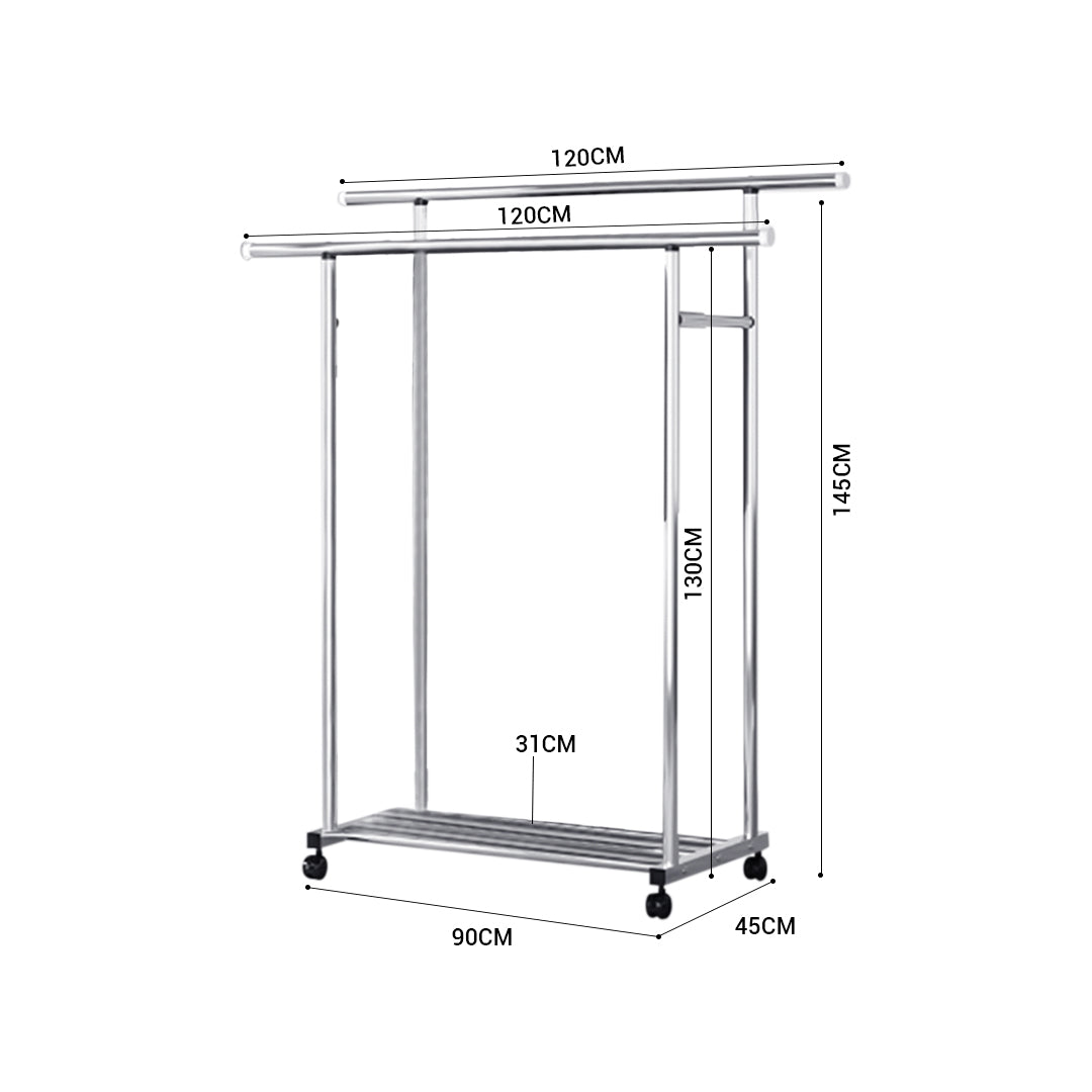OGA 2X 120cm Stainless Steel Floor-Standing Clothes Rack - Durable and Space-Saving Laundry Organizer