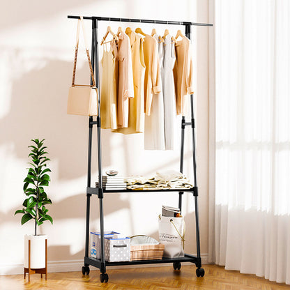 SOGA 2-in-1 Organiser Clothes Shoe Rack Space-Saving Triangular Storage with Wheels Black