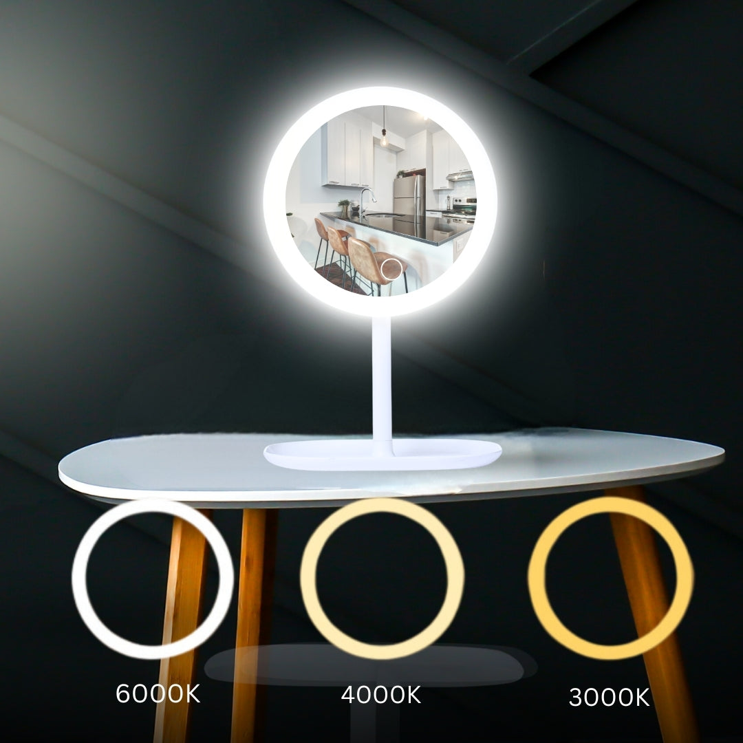 SOGA 2X 26cm White Round Smart LED Makeup Bedroom Table Vanity Mirror Tricolor w/ 5x Magnification