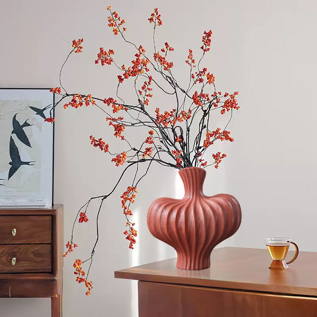 SOGA 25X24cm Ornament Matte Red Small Vases Countertop Decoration Accessories Porch Crafts Home Decor