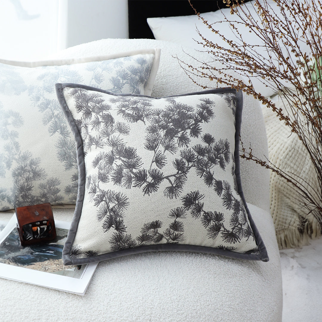 SOGA 2X 45cm Throw Pillow Black and White Wide Border with Branch and Pine Needle Design Pattern Home Decor