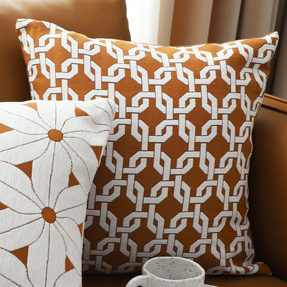 SOGA 2X 50cm Brown Checkered Chain Jacquard Square Pillow Decorative Cushion for Home Decor