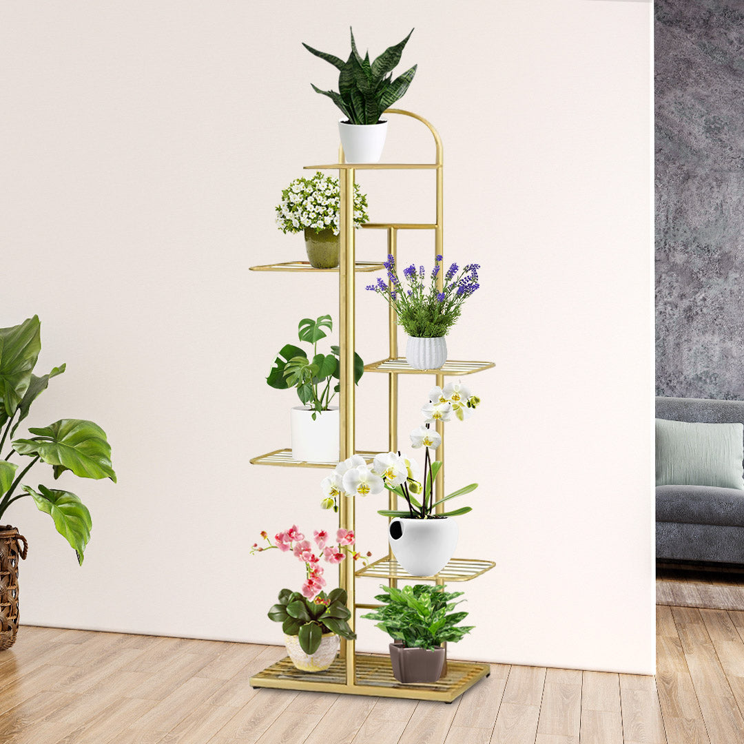 SOGA 2X 5 Tier 6 Pots Gold Metal Plant Stand Flowerpot Display Shelf Rack Indoor Home Office Decor
