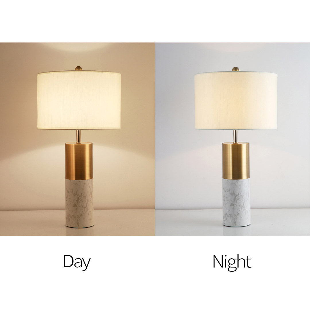 SOGA 2X 60cm White Marble Bedside Modern Desk Table Lamp Living Room Shade with Cylinder Base