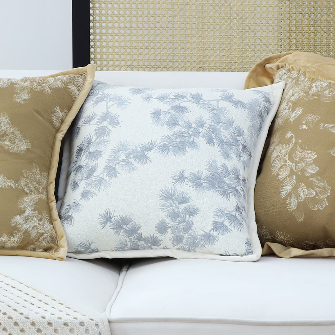 SOGA 2X 45cm Throw Pillow Cream White Wide Border with Branch and Pine Needle Design Pattern Home Decor