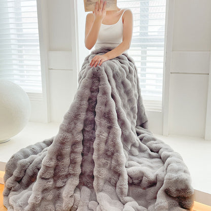 SOGA 200cm Grey Fur Fuzzy Super Soft and Cozy Fluffy Throw Blanket