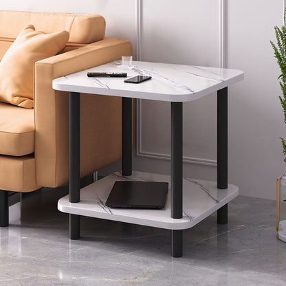 SOGA 60cm White Ceramic Side Table Stone Pattern Modern Design with Metal Legs
