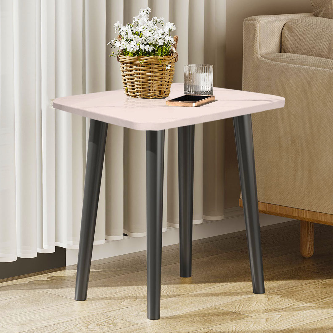 SOGA 2X 40cm White Ceramic Table Stone Pattern Compact Modern Design with Black Metal Legs