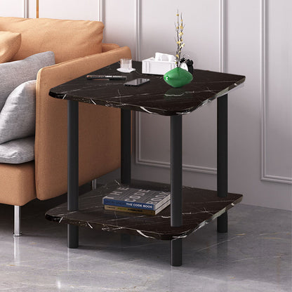 SOGA 2X 60cm Black Ceramic Table Stone Pattern Modern Design with Black Metal Legs