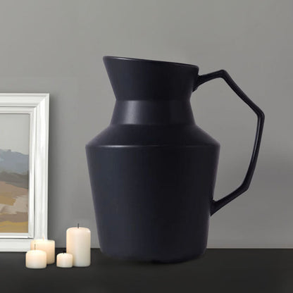 SOGA 23.5x19.5cm Ornament Black Modern Vase Pitcher with Angular Handle Sleek Minimalist for Home Decor